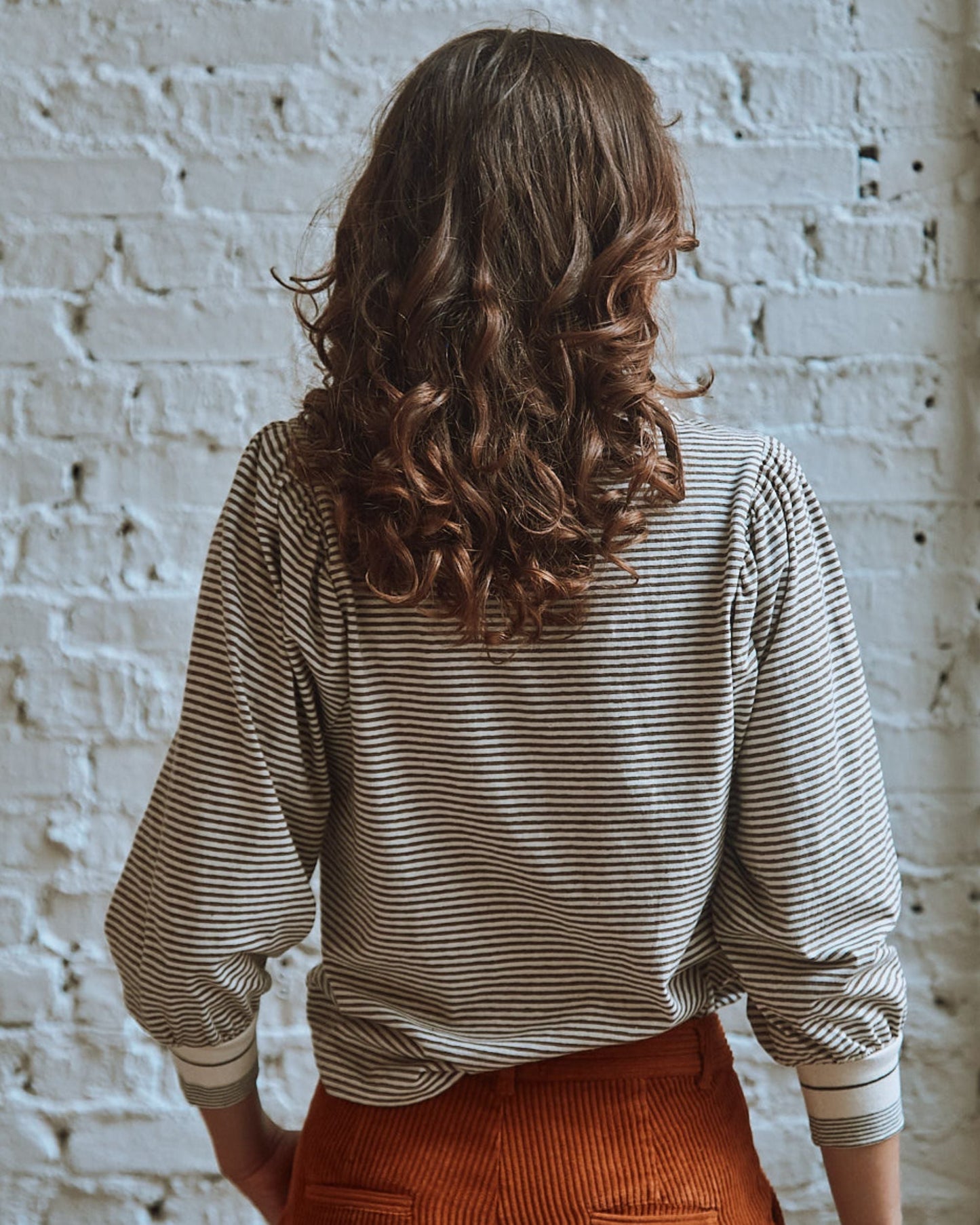 T-shirt rayures  écru et marron
