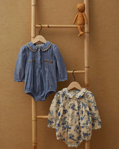 Combibloomer - Smocké brodé chambray