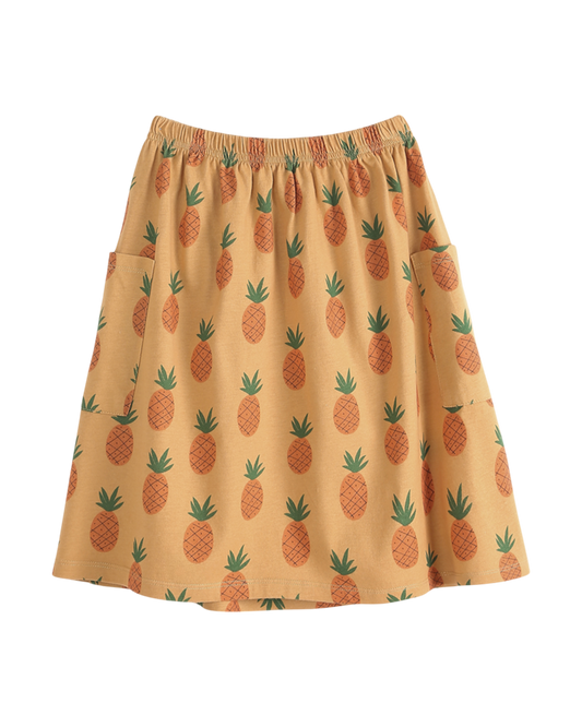 Jupe mi-longue coton bio ananas canelle