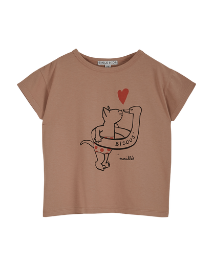 T-shirt chat rose terracotta