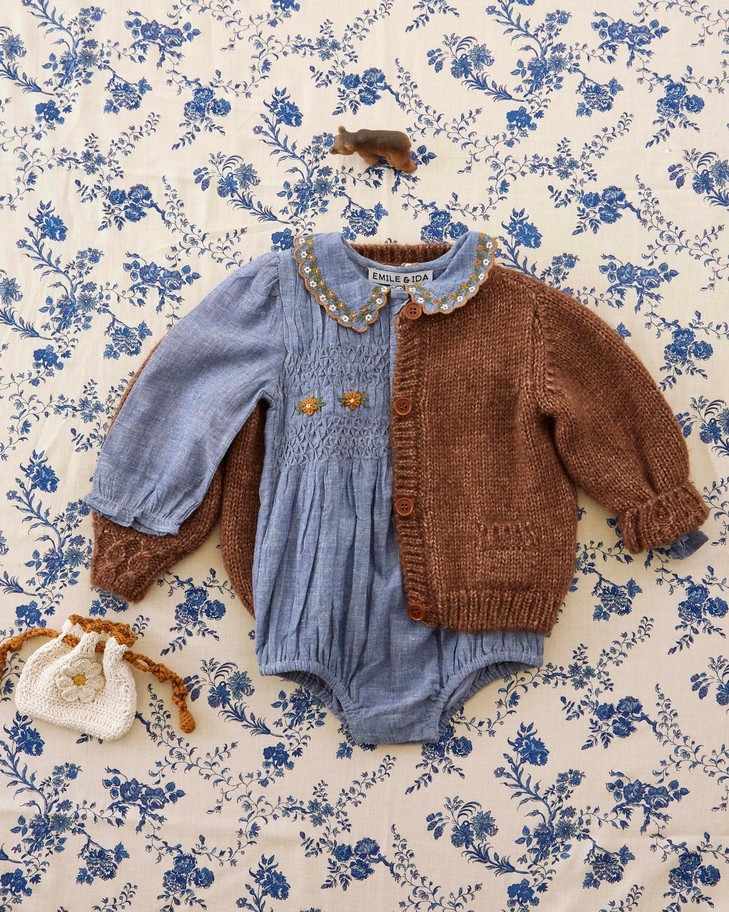 Combibloomer - Smocké brodé chambray