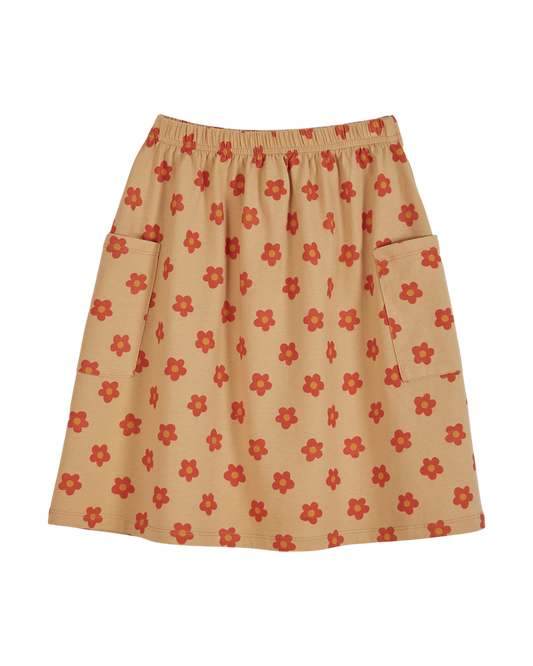 Jupe coton bio à fleurs beige