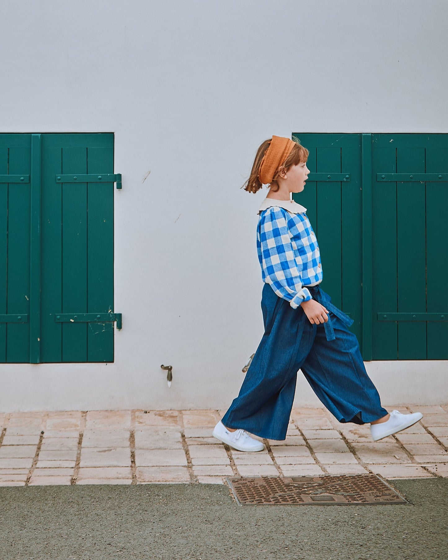 Pantalon noué chambray bleu foncé