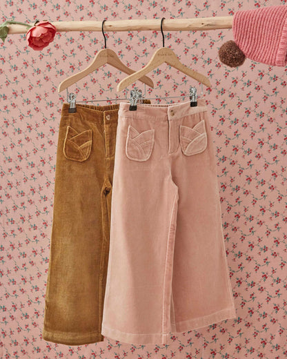 Pantalon - Velours poches tulipe bronze