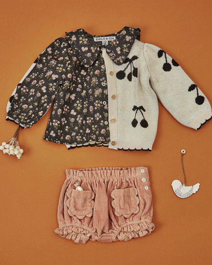 Cardigan fille jacquard cerises écru