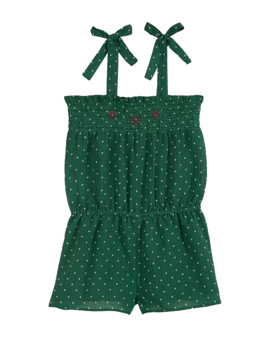 Combishort à bretelles voile de coton vert