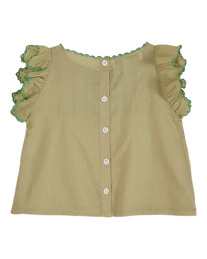 Blouse brodée voile de coton pistache
