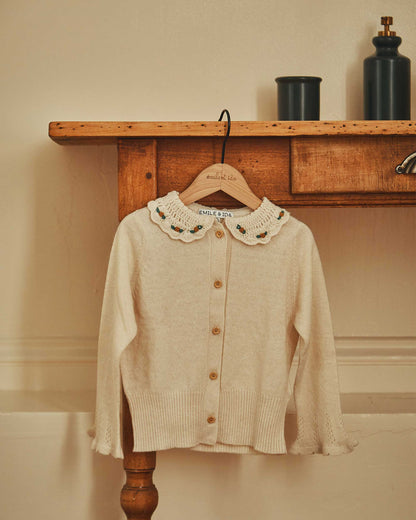 Cardigan col crochet merinos écru