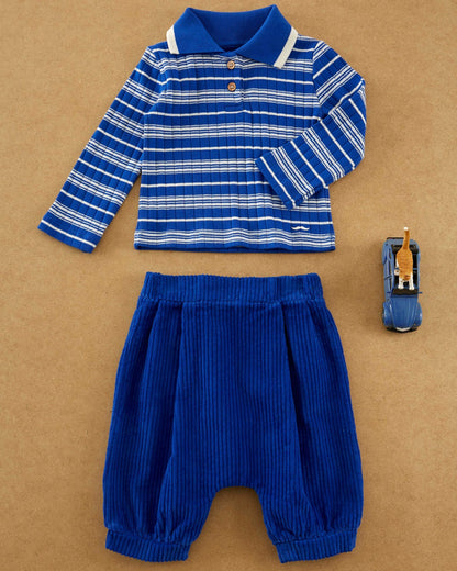 Polo - Rayures coton bio bleu royal