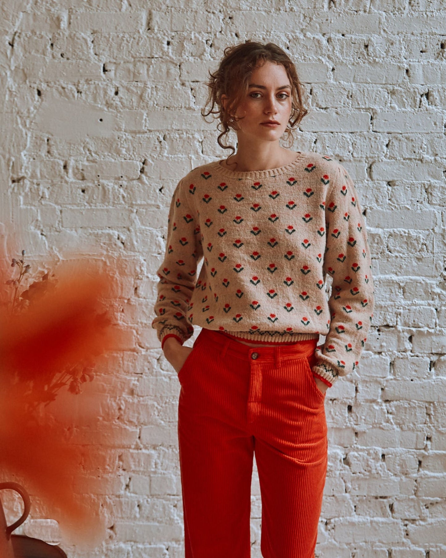 Pull jacquard laine alpaga écru