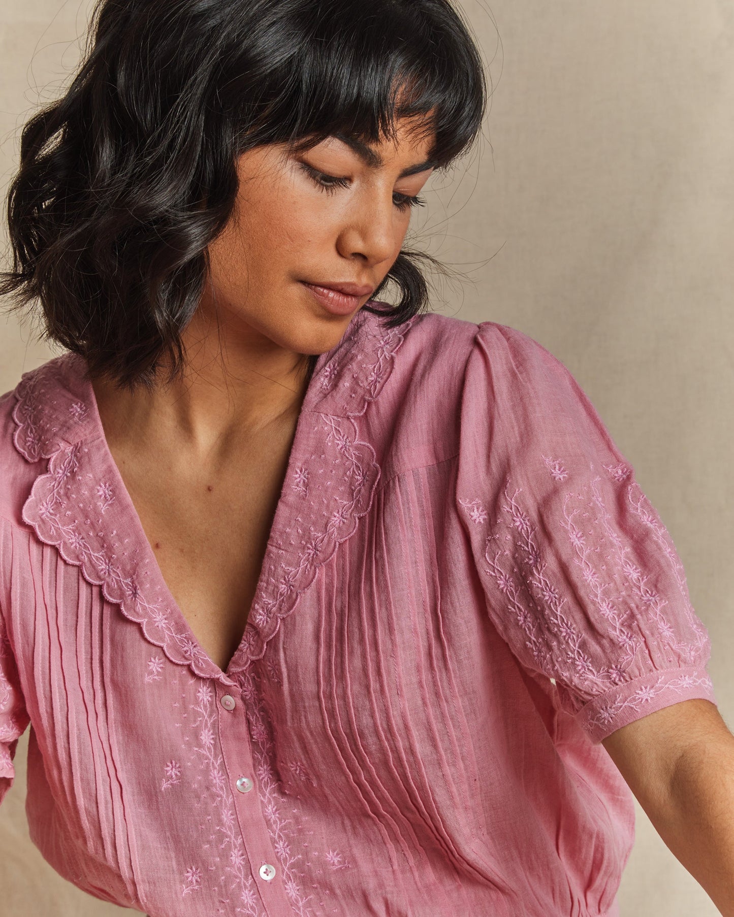 Blouse coton vintage rose