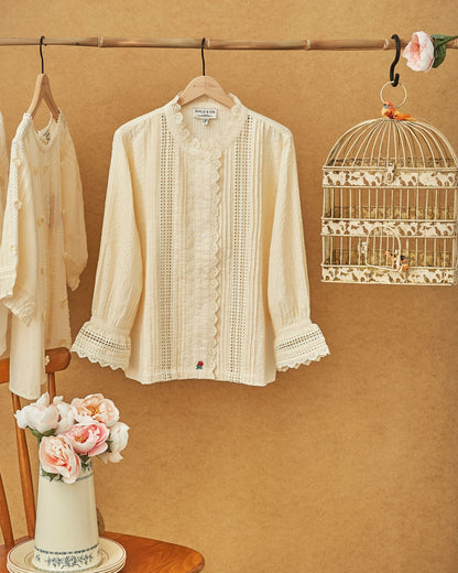 Blouse dentelle broderie anglaise écru
