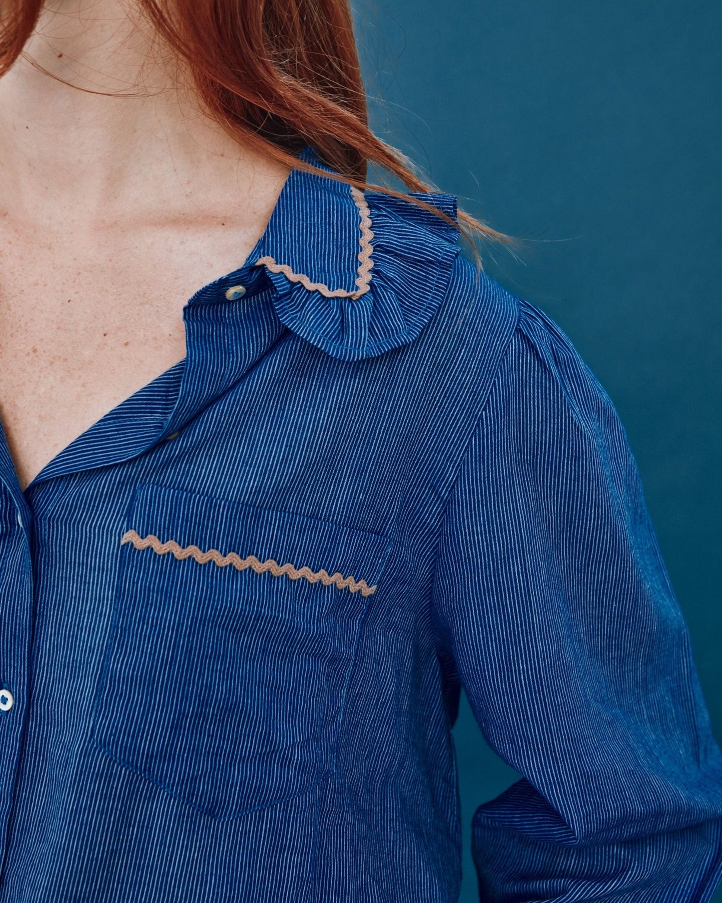 Blouse - Khadi rayures bleu