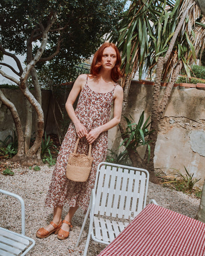 Robe longue myosotis rose