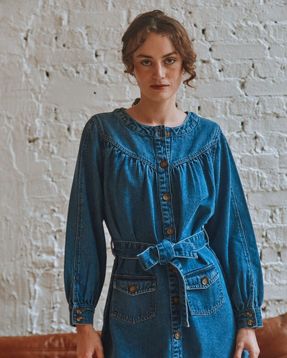 Robe en coton denim bleu
