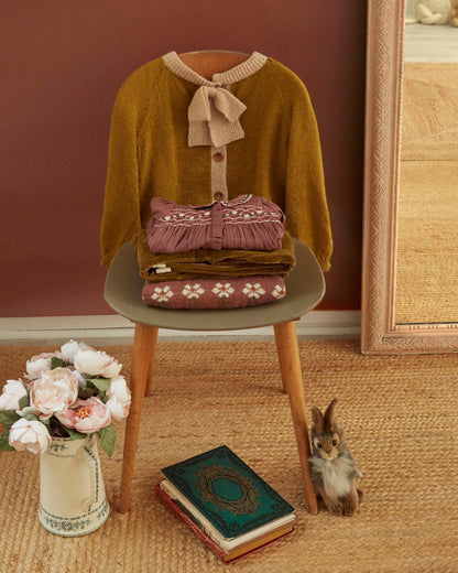 Cardigan - Col noué olive et beige