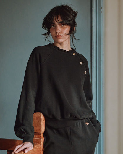 Sweat - Broderie anglaise coton bio noir