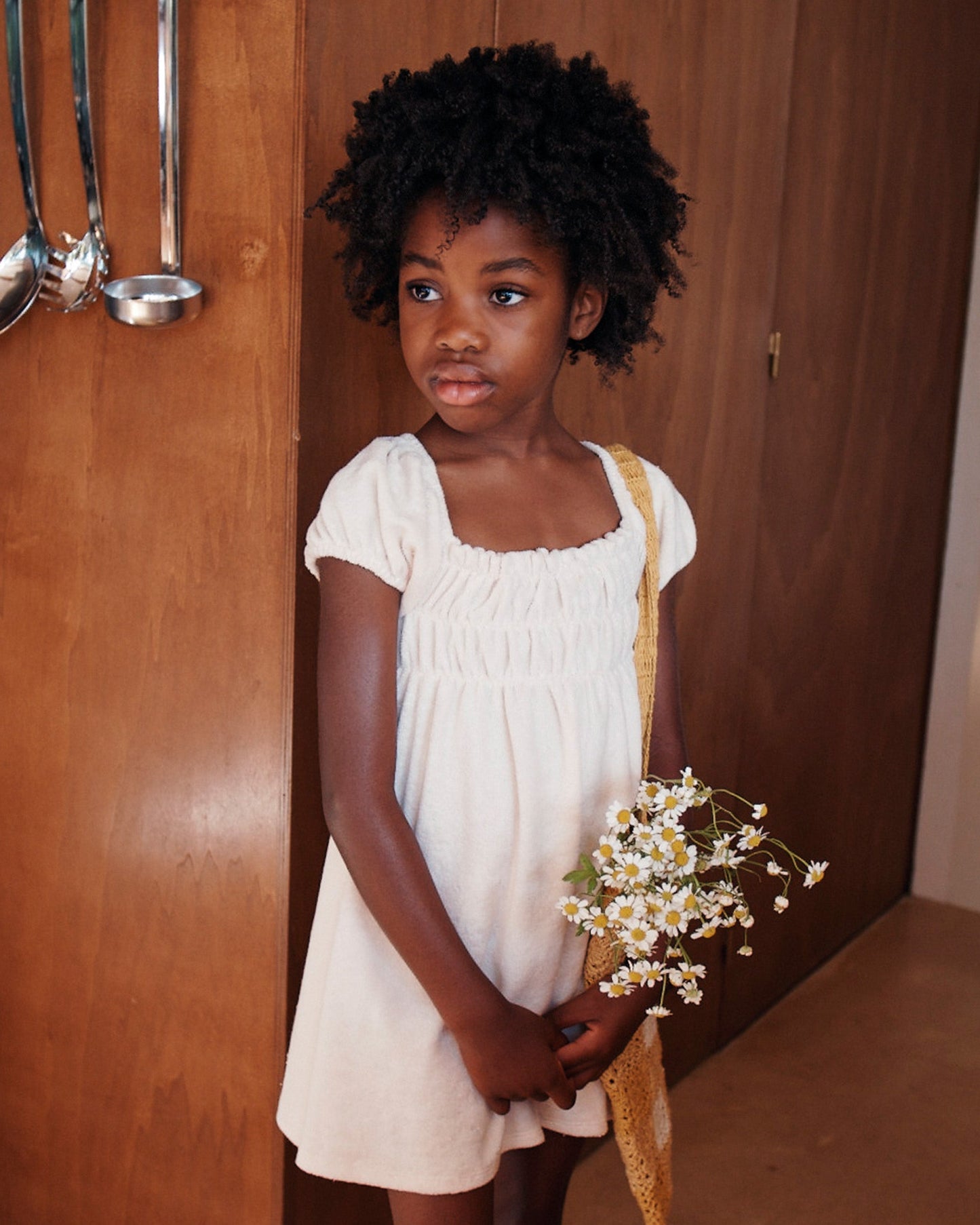 Robe éponge smockée crème