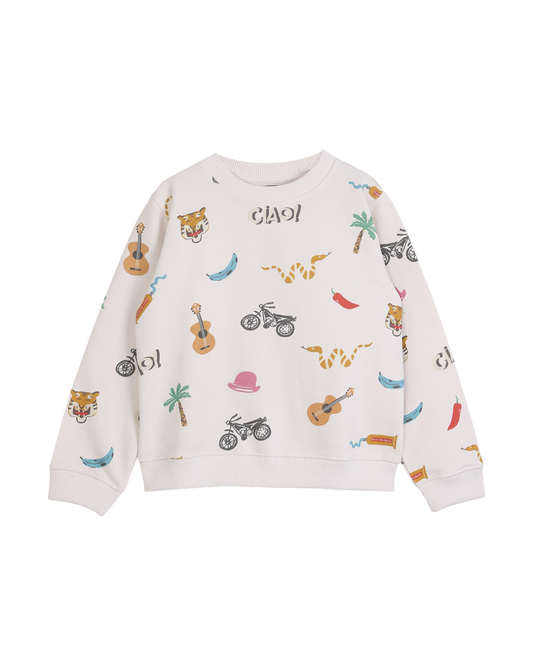 Sweat coton bio à motifs écru