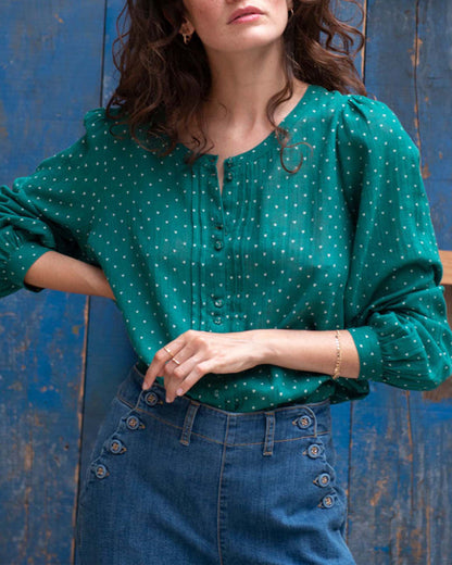 Blouse crépon de coton vert