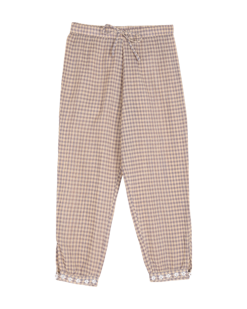 Pantalon crépon vichy pêche