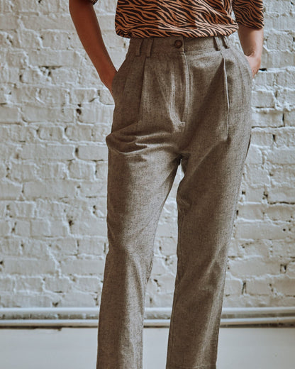 Pantalon carotte brun chiné
