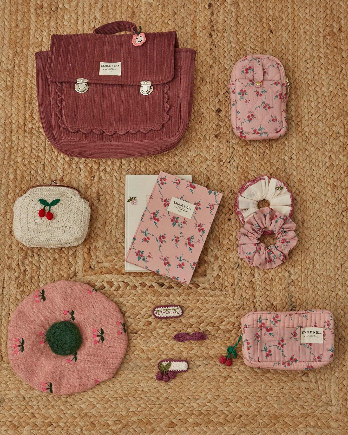 Béret - Cerise rose et vert