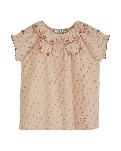 Blouse imprimée reinette voile de coton beige