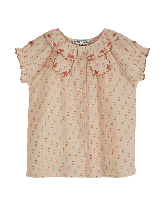 Blouse imprimée reinette voile de coton beige