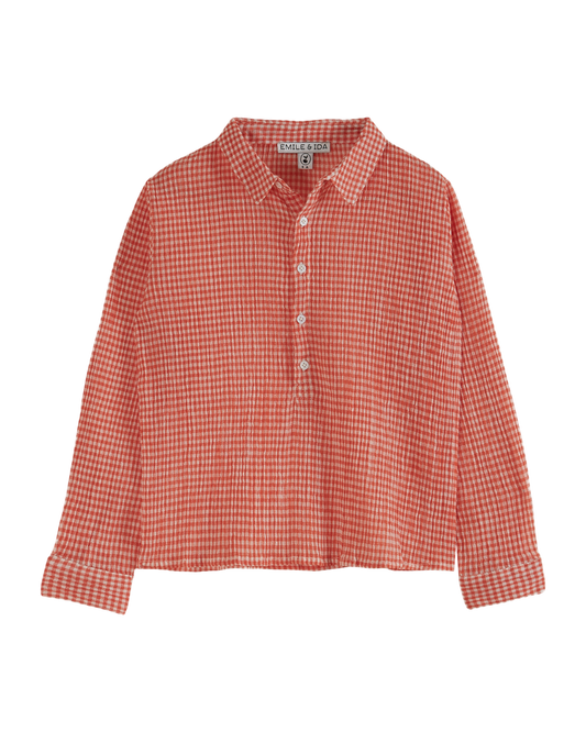 Kurta coton créponné vichy rouge