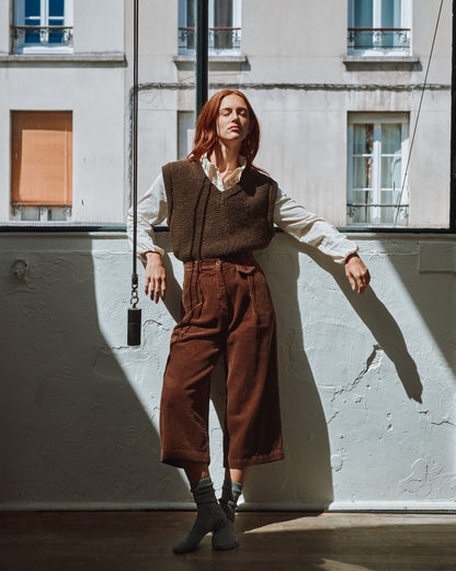 Pull - Sans manches en laine marron