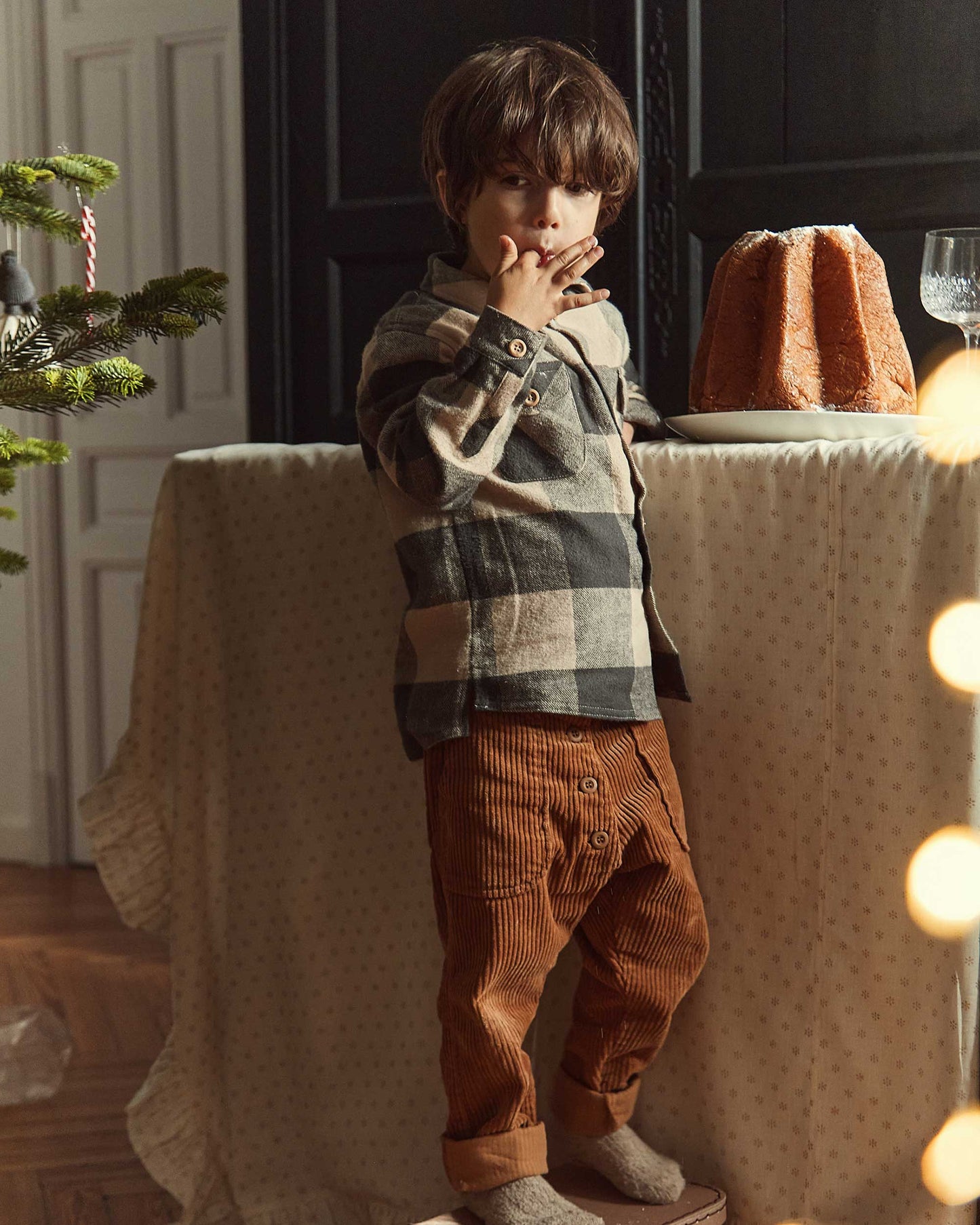 Chemise carreaux gris et beige
