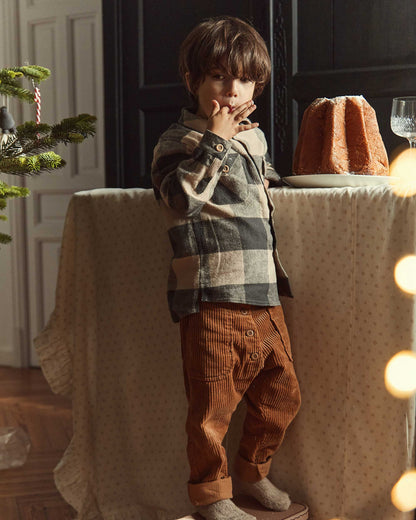 Chemise carreaux gris et beige