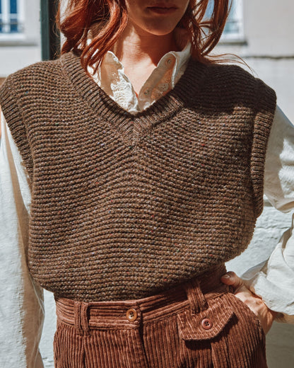 Pull - Sans manches en laine marron