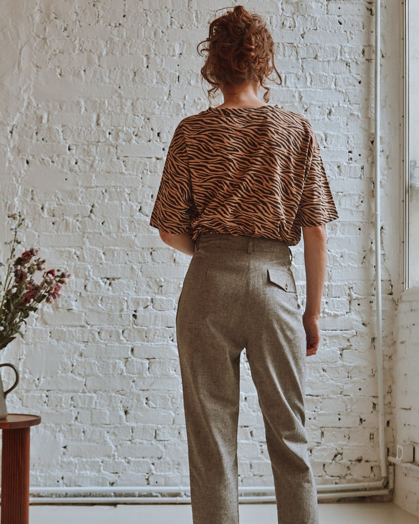Pantalon carotte brun chiné