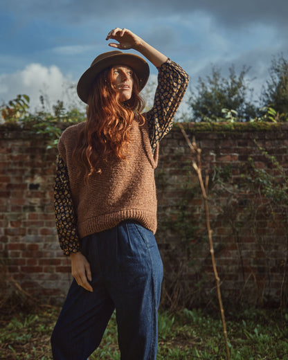 Pull sans manches en laine marron