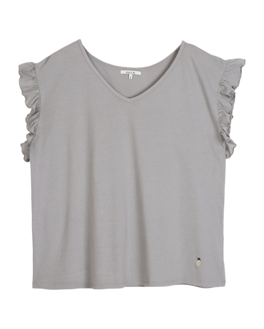 T-shirt à manches volantées argile