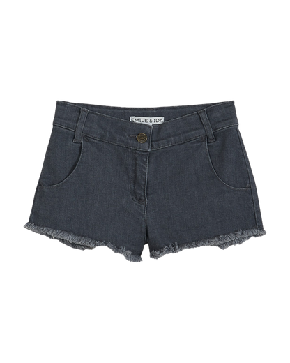 Short brodé chat denim gris