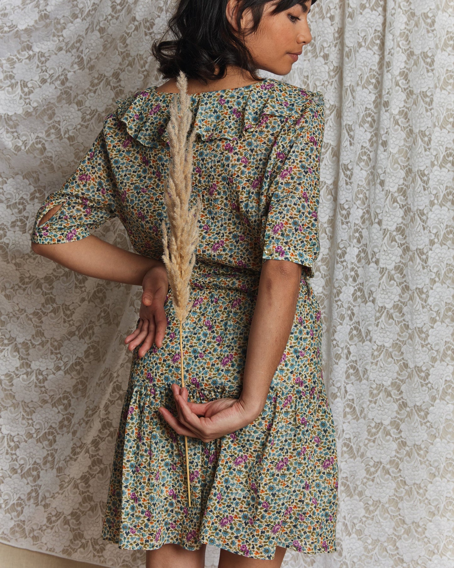 Robe coton créponné feuillette