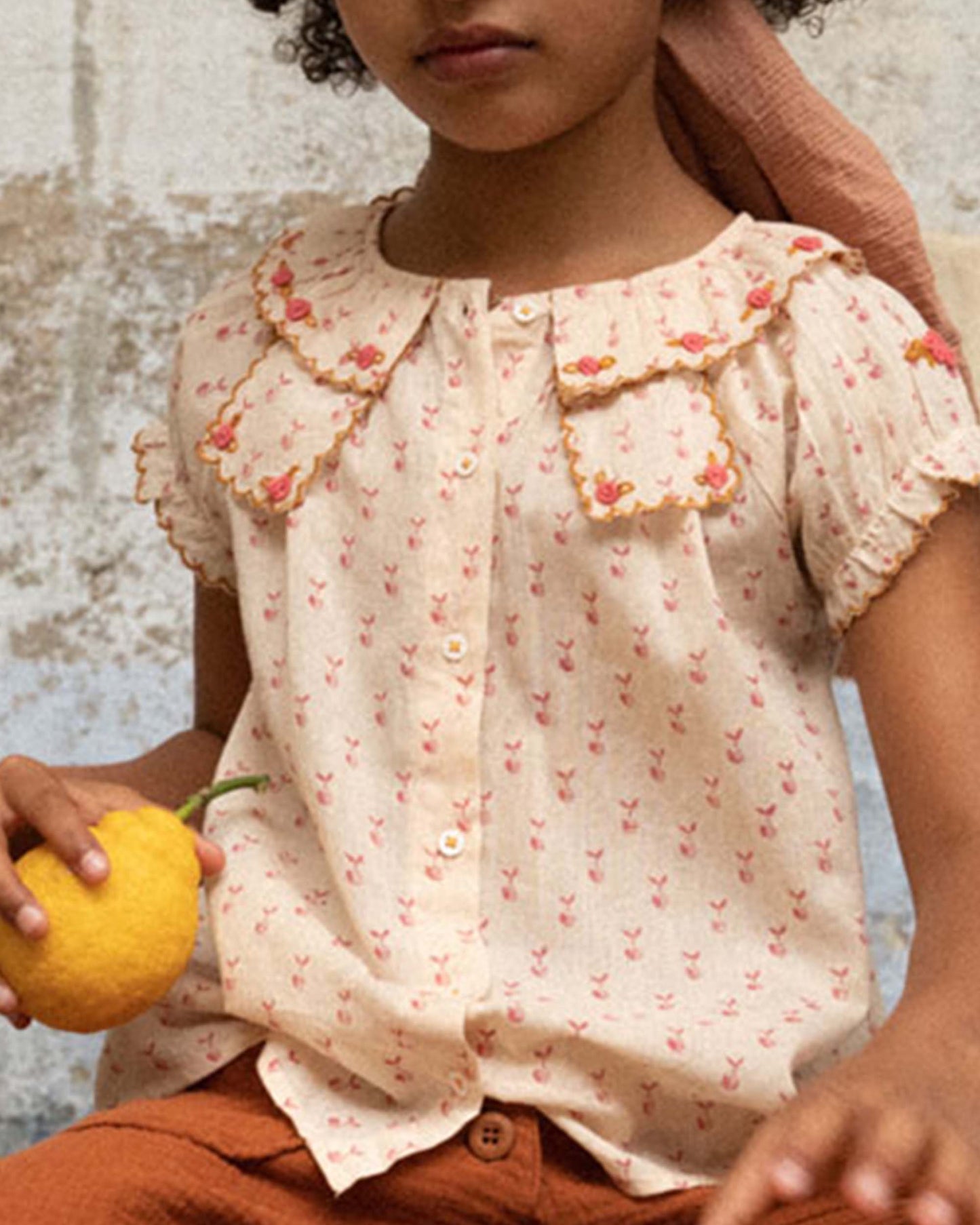 Blouse imprimée reinette voile de coton beige