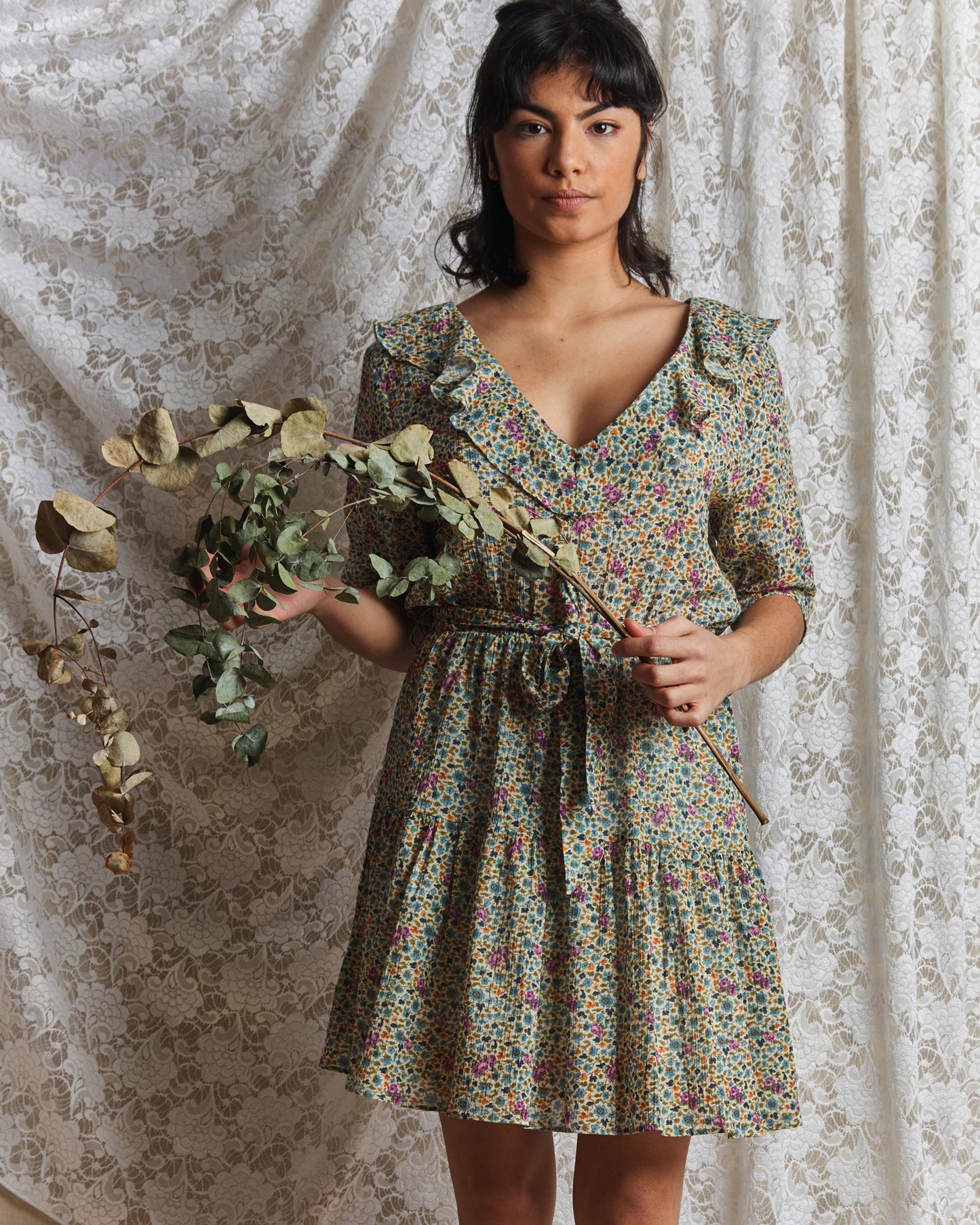 Robe coton créponné feuillette