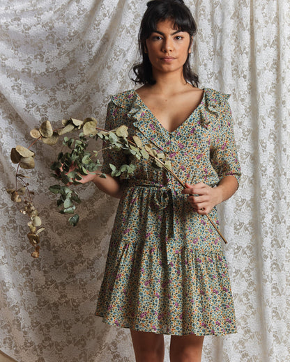 Robe coton créponné feuillette