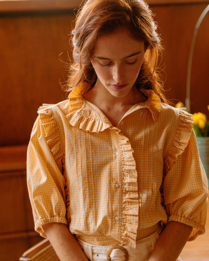 Blouse vichy jaune et écru