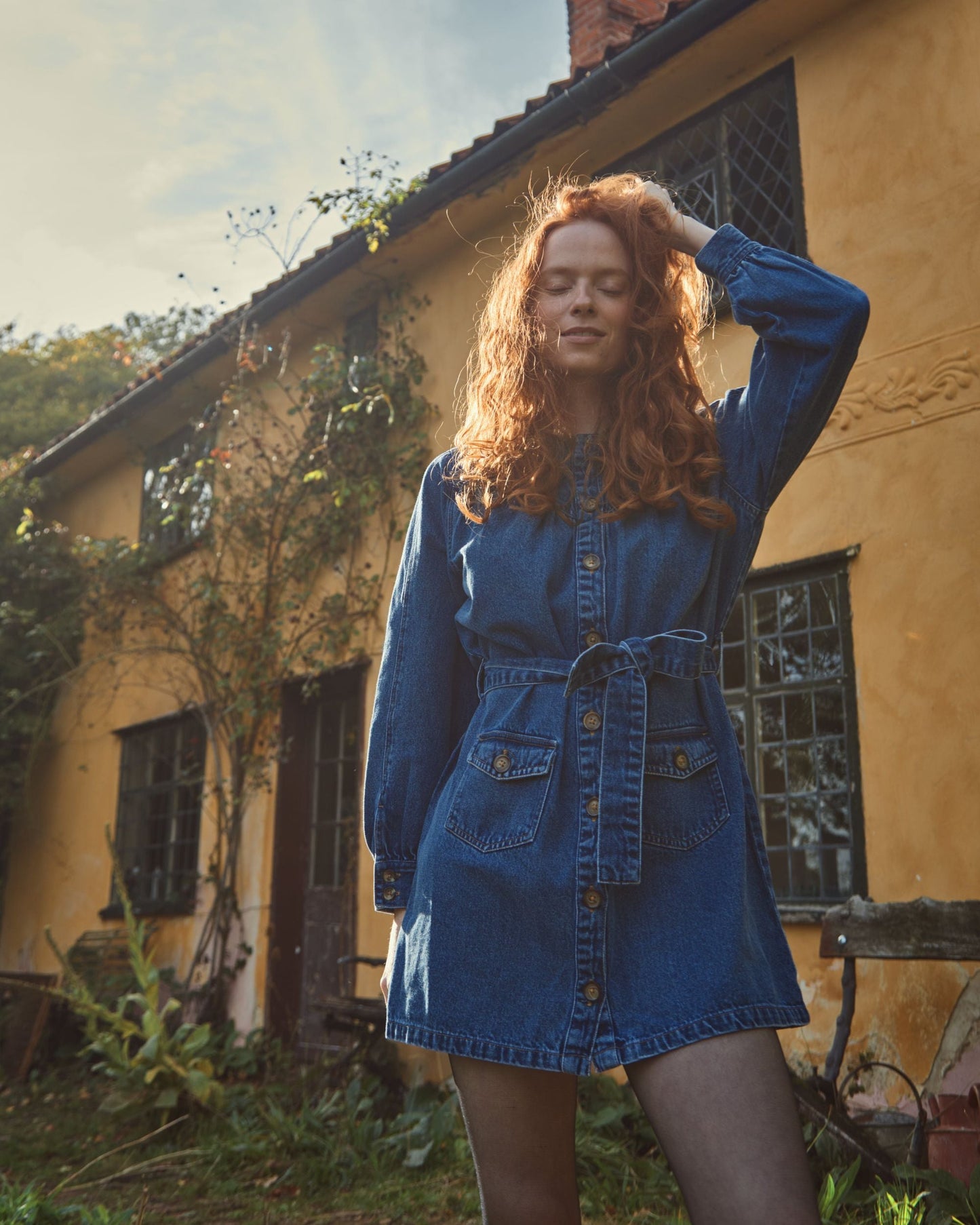 Robe en coton denim bleu