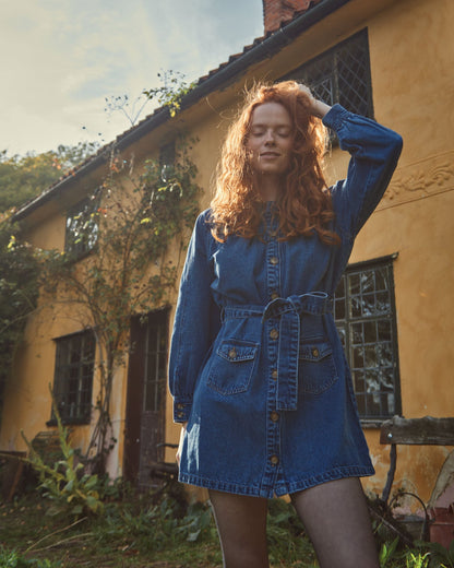 Robe en coton denim bleu