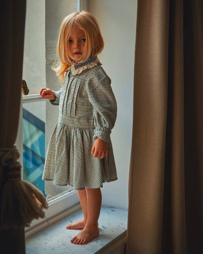 Robe col brodé caroline marine