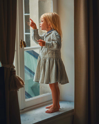 Robe col brodé caroline marine