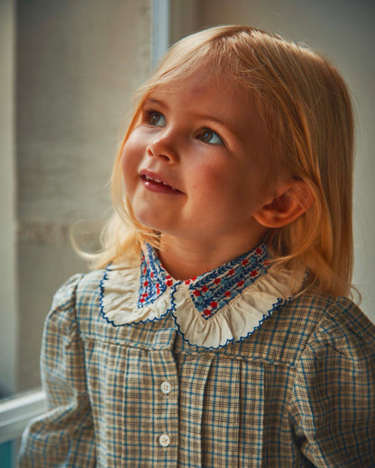 Robe col brodé caroline marine