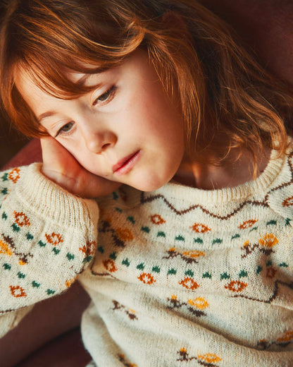 Pull enfant jacquard écru et jaune