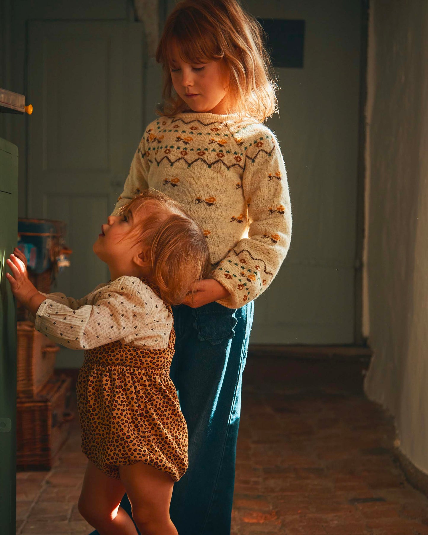 Pull enfant jacquard écru et jaune